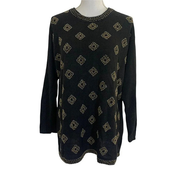 Victoria Woman Sweaters - Victoria Women Beaded Sweater 1XL Gold Diamond Shape Embellishments